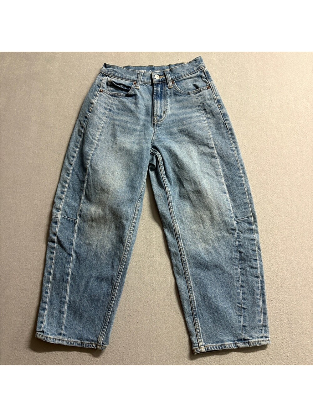 Old Navy Barrel Leg Jeans Womens 0 Petite High Rise Blue Denim Stretch